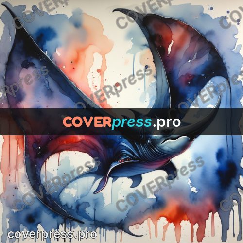 Watercolor illustration: manta ray in the water