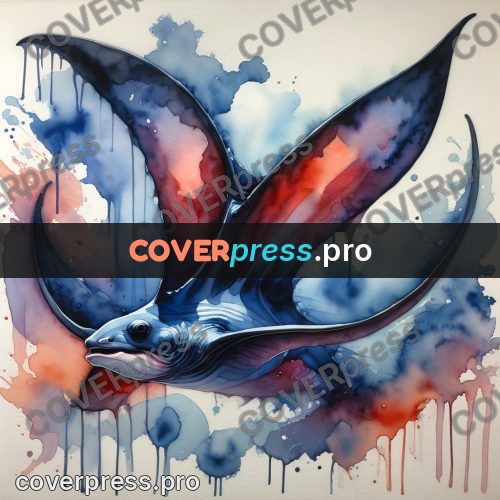 Watercolor illustration: manta ray in the water