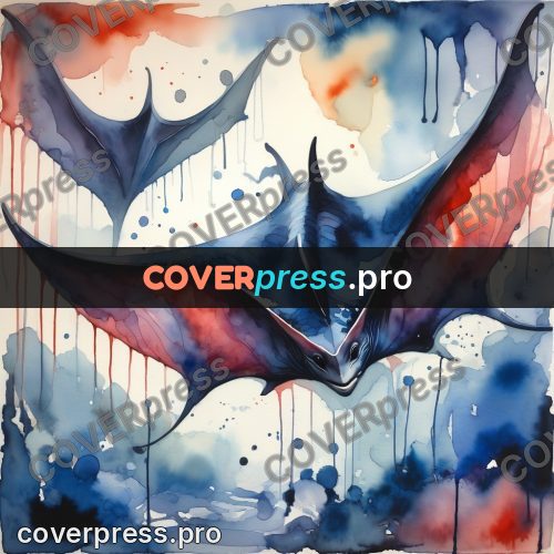 Watercolor illustration: manta ray in the water