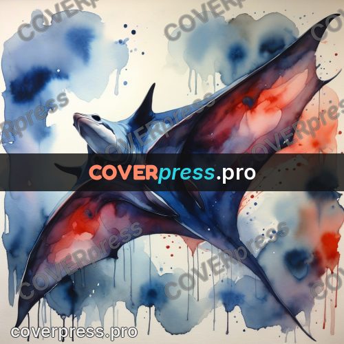 Watercolor illustration: manta ray in the water