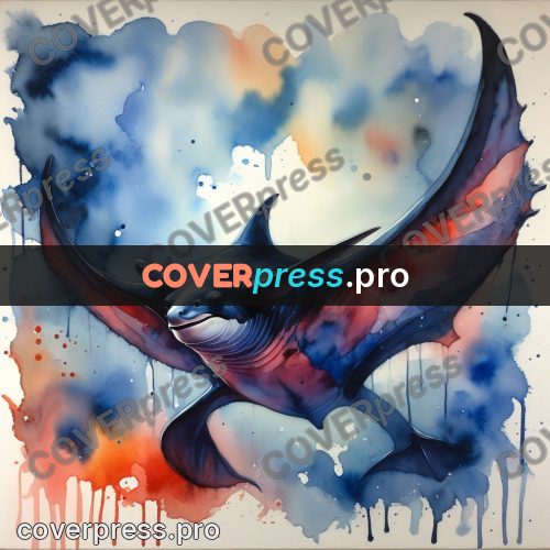 Watercolor illustration: manta ray in the water