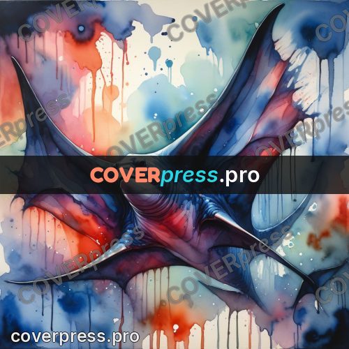 Watercolor illustration: manta ray in the water