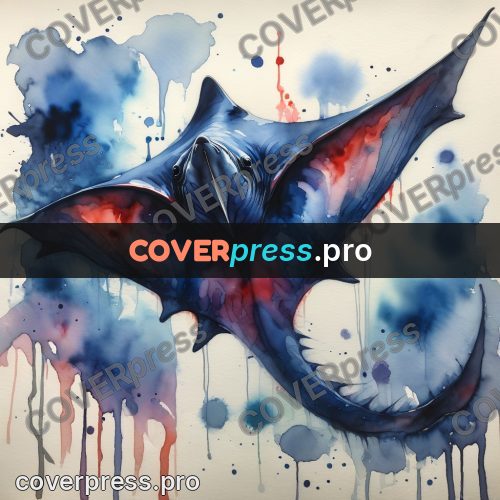 Watercolor illustration: manta ray in the water
