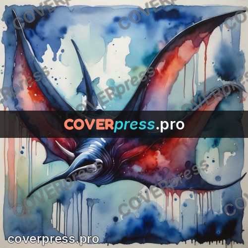 Watercolor illustration: manta ray in the water