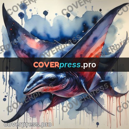 Watercolor illustration: manta ray in the water