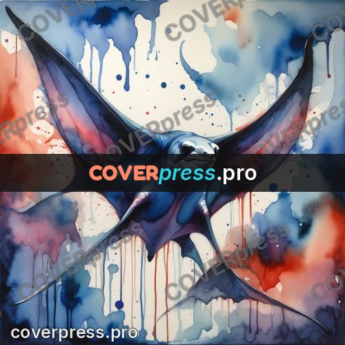 Watercolor illustration: manta ray in the water