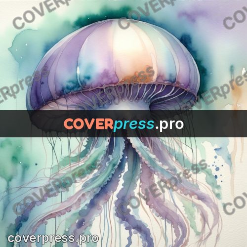 Watercolor illustration: jellyfish with long tentacles