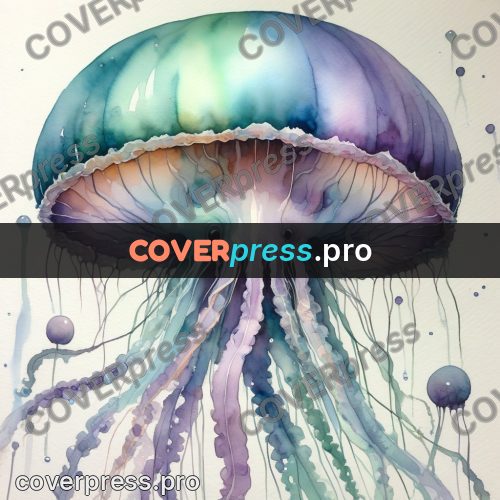 Watercolor illustration: jellyfish with long tentacles
