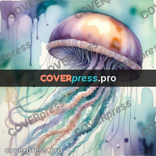 Watercolor illustration: jellyfish with long tentacles
