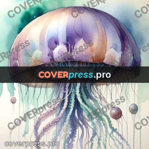 Watercolor illustration: jellyfish with long tentacles