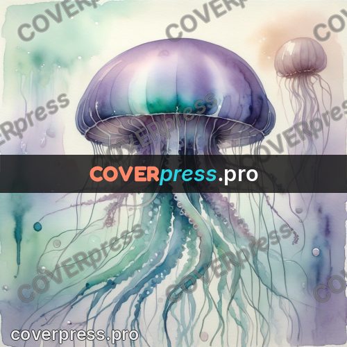 Watercolor illustration: jellyfish with long tentacles