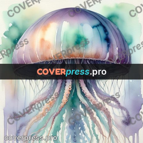 Watercolor illustration: jellyfish with long tentacles