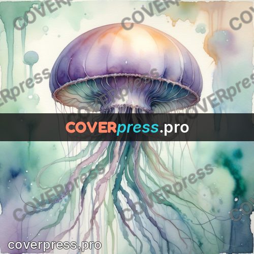 Watercolor illustration: jellyfish with long tentacles