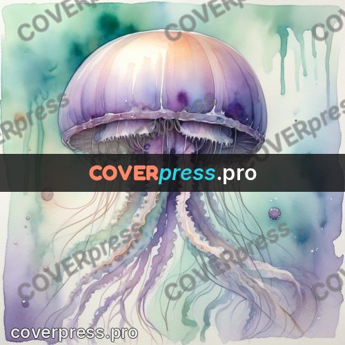 Watercolor illustration: jellyfish with long tentacles