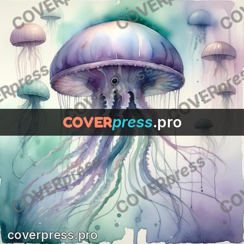 Watercolor illustration: jellyfish with long tentacles