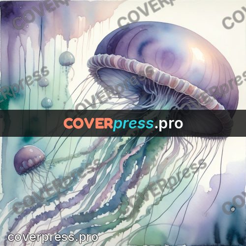 Watercolor illustration: jellyfish with long tentacles