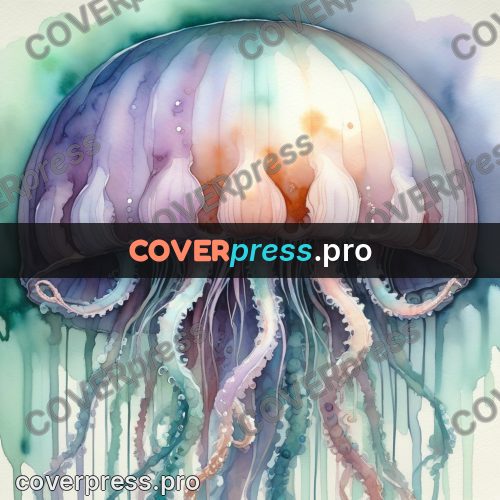 Watercolor illustration: jellyfish with long tentacles