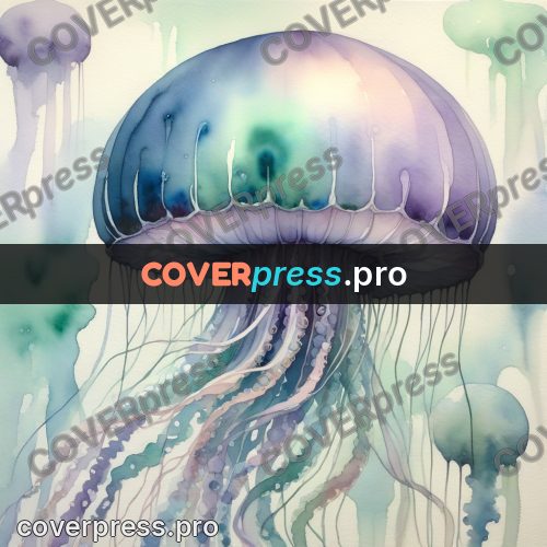 Watercolor illustration: jellyfish with long tentacles