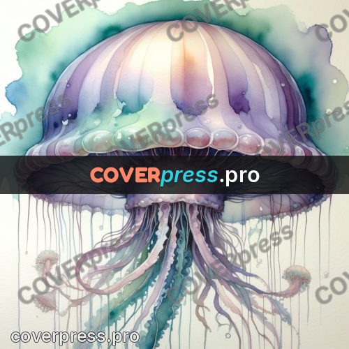 Watercolor illustration: jellyfish with long tentacles