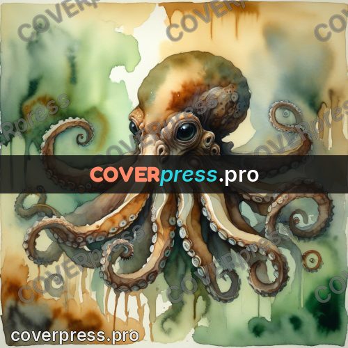 Watercolor illustration: octopus on the rocks