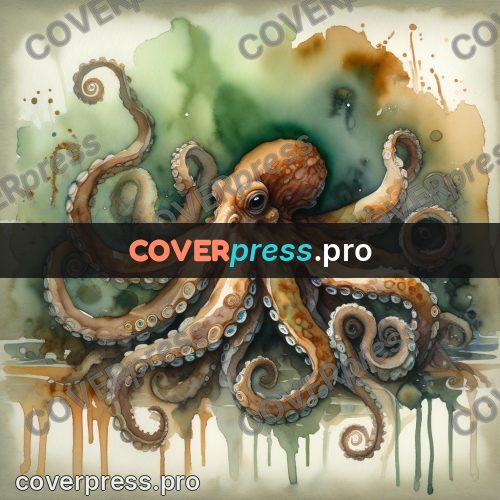 Watercolor illustration: octopus on the rocks