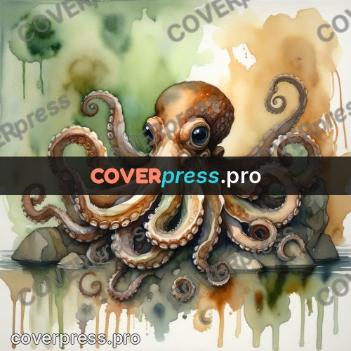 Watercolor illustration: octopus on the rocks