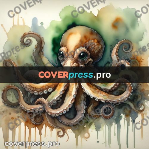 Watercolor illustration: octopus on the rocks