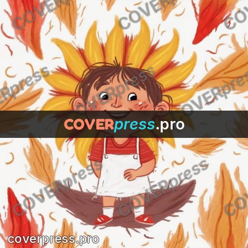Wax crayon drawing: smiling child among rays