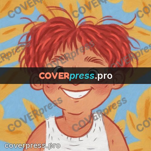 Wax crayon drawing: smiling child among rays
