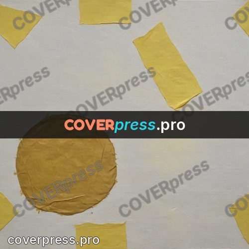 Wax crayon drawing: yellow and white paper pieces