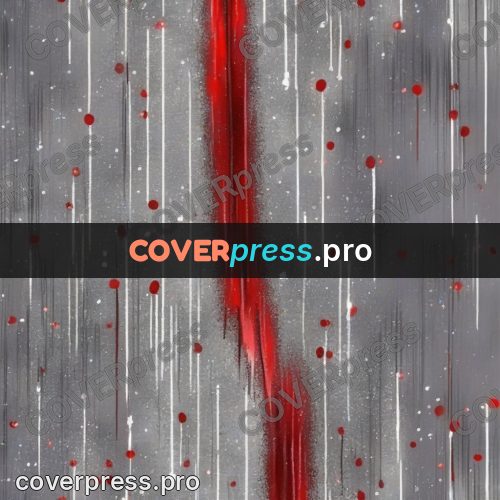 Wax crayon drawing: red and grey streaks