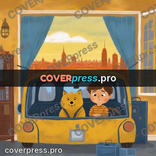 Wax crayon drawing: boy in a yellow car