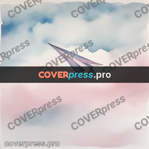 Watercolor illustration: paper plane in the clouds