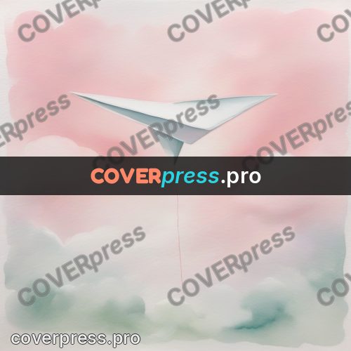 Watercolor illustration: paper plane in the clouds