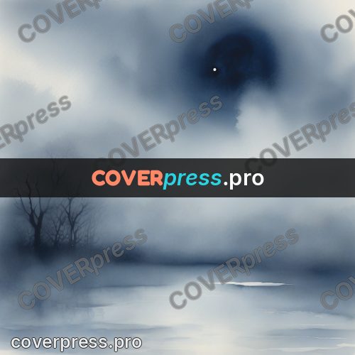 Watercolor illustration: moon over misty water