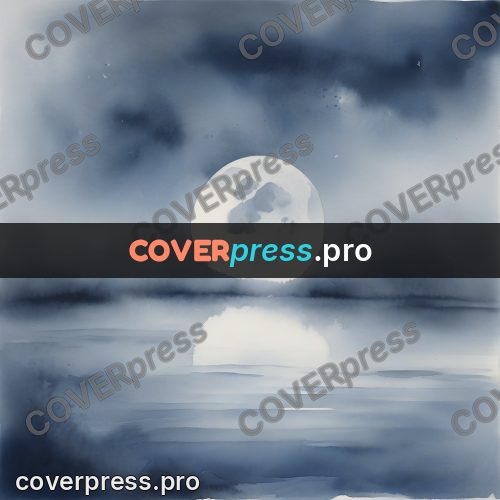 Watercolor illustration: moon over misty water