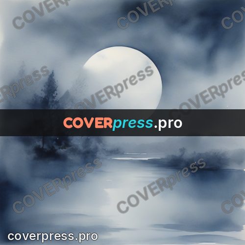 Watercolor illustration: moon over misty water