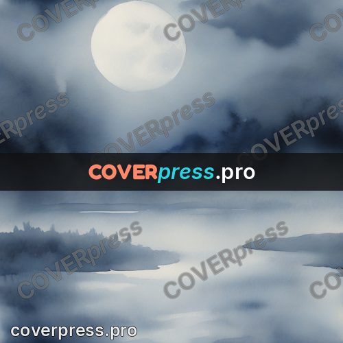 Watercolor illustration: moon over misty water
