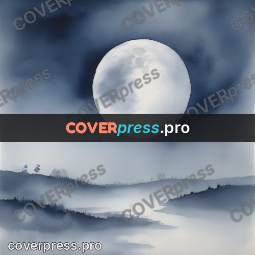 Watercolor illustration: moon over misty water