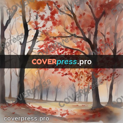 Watercolor illustration: autumn park with red trees