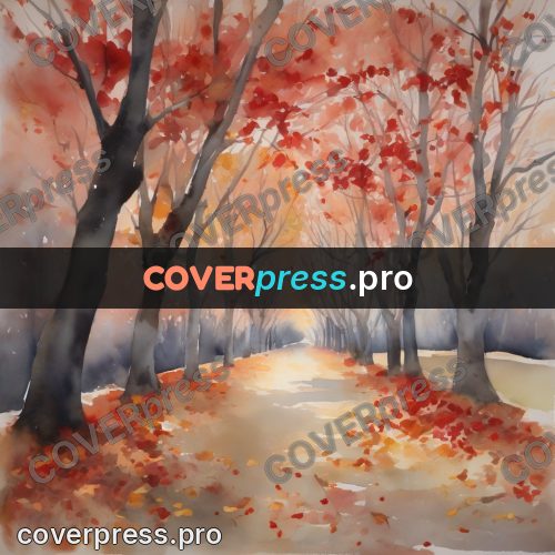 Watercolor illustration: autumn park with red trees