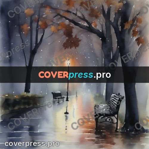 Watercolor illustration: lamps in a night park