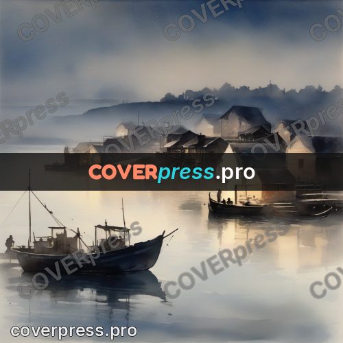 Watercolor illustration: fishing village in the mist
