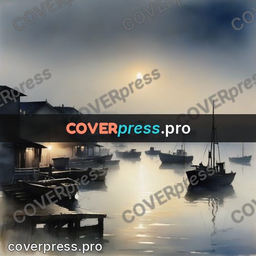 Watercolor illustration: fishing village in the mist