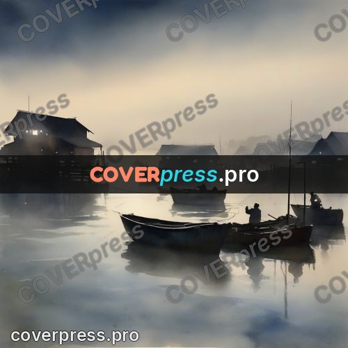 Watercolor illustration: fishing village in the mist