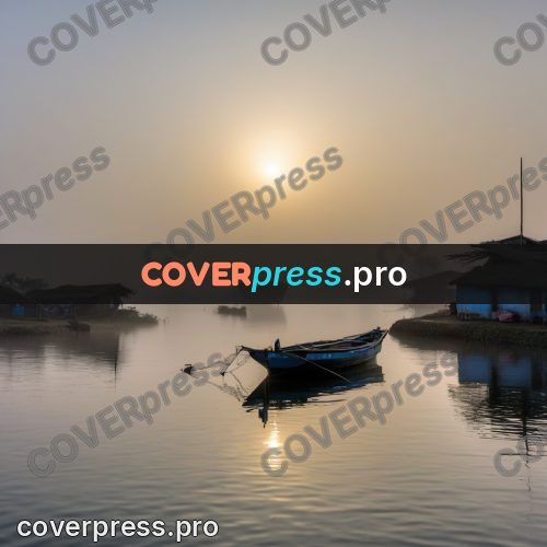 Watercolor illustration: boats on misty water
