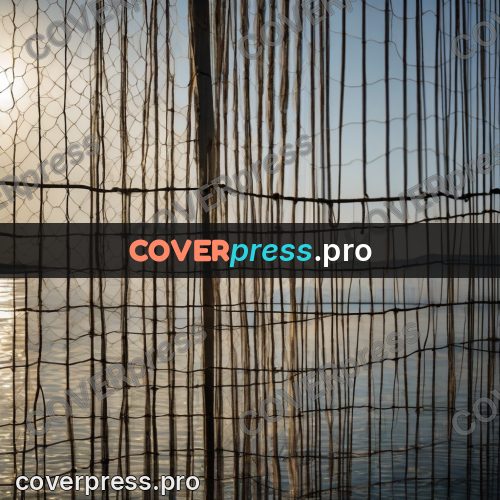 Watercolor illustration: fishing nets on poles