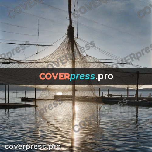 Watercolor illustration: fishing nets on poles