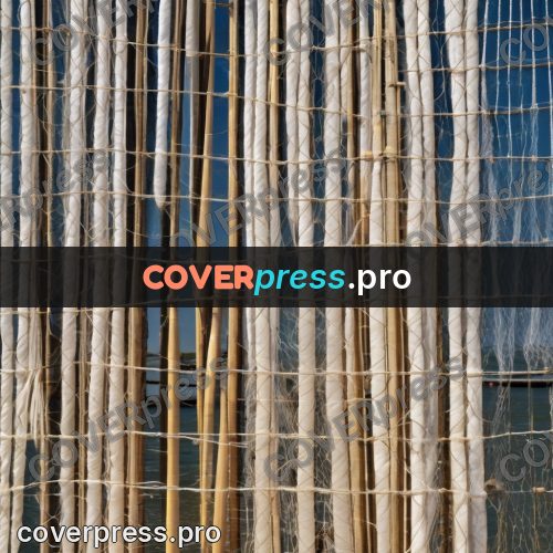 Watercolor illustration: fishing nets on poles