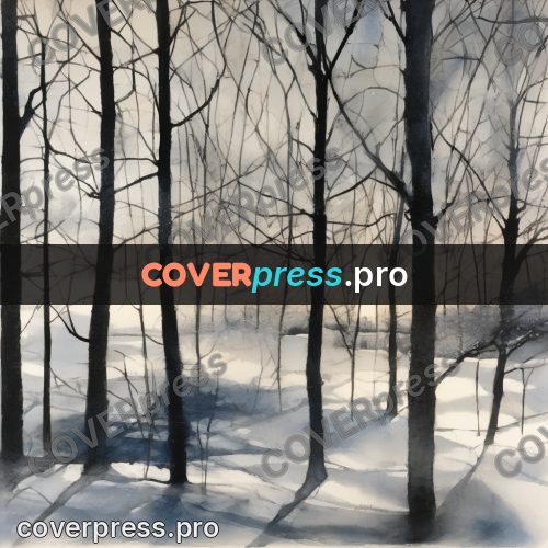 Watercolor illustration: winter wood in the snow